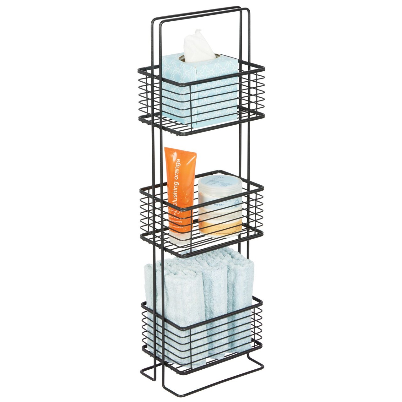 mDesign Slim Metal Wire 3-Tier Standing Bathroom Storage Basket Unit